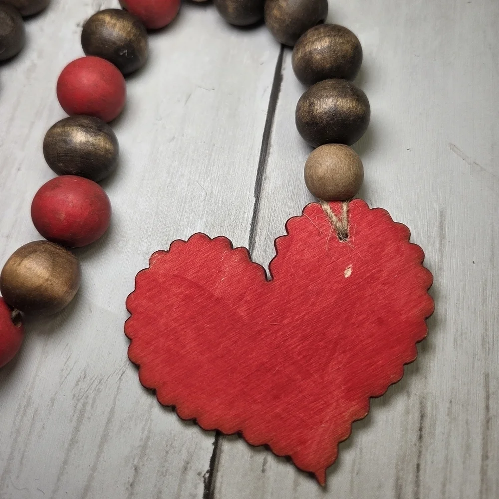 Hand Painted Rustic Heart Bead Garland